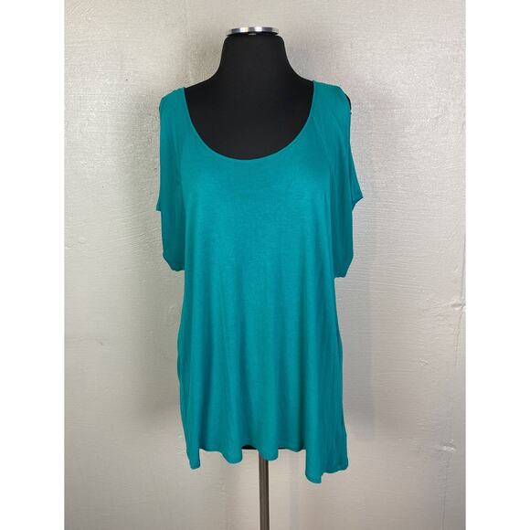 Forever 21+ Women’s Size 3X Cyan Short Sleeve Shoulder Slits Top Teal Turquoise - Picture 1 of 7